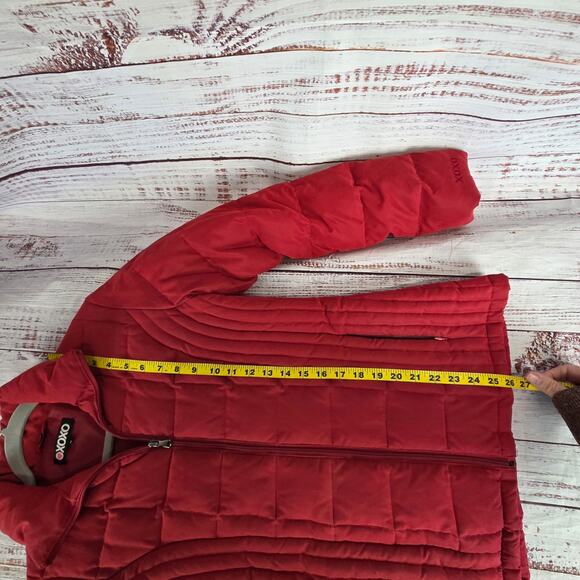 Womens Red Down Feather Puffer Coat M Cozy Warm Ski Snow Jacket Cabin Gorpcore - Picture 11 of 13